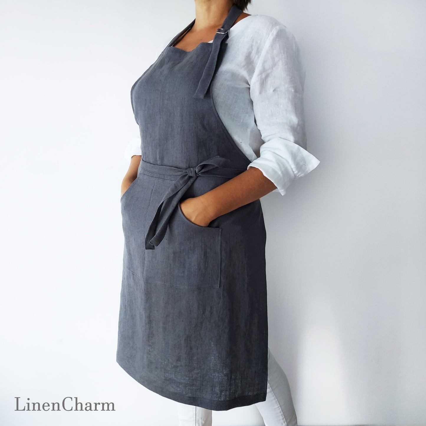Stonewashed Linen apron. Kitchen apron for Women. Kitchen Apron for Men . Grey Apron.