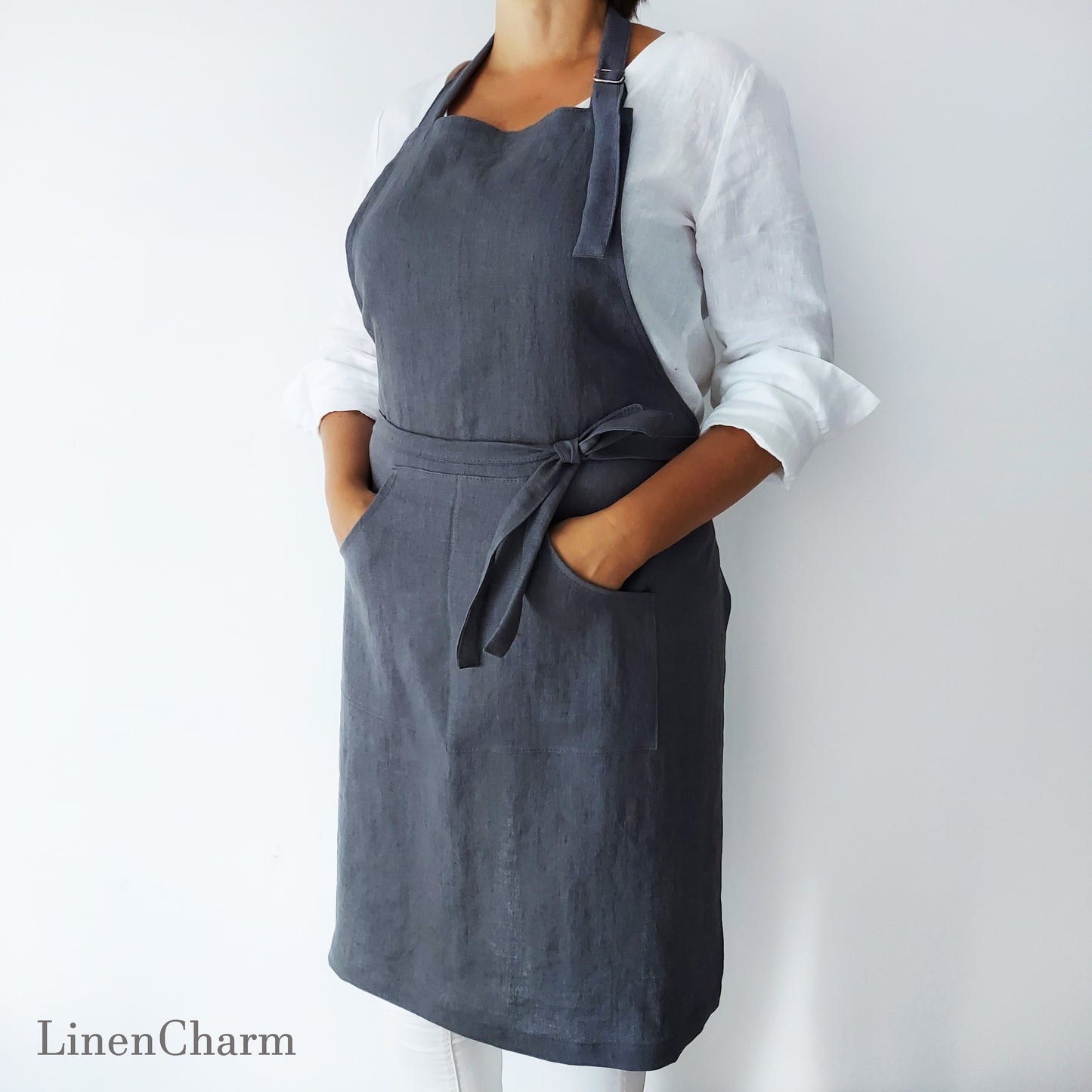 Stonewashed Linen apron. Kitchen apron for Women. Kitchen Apron for Men . Grey Apron.