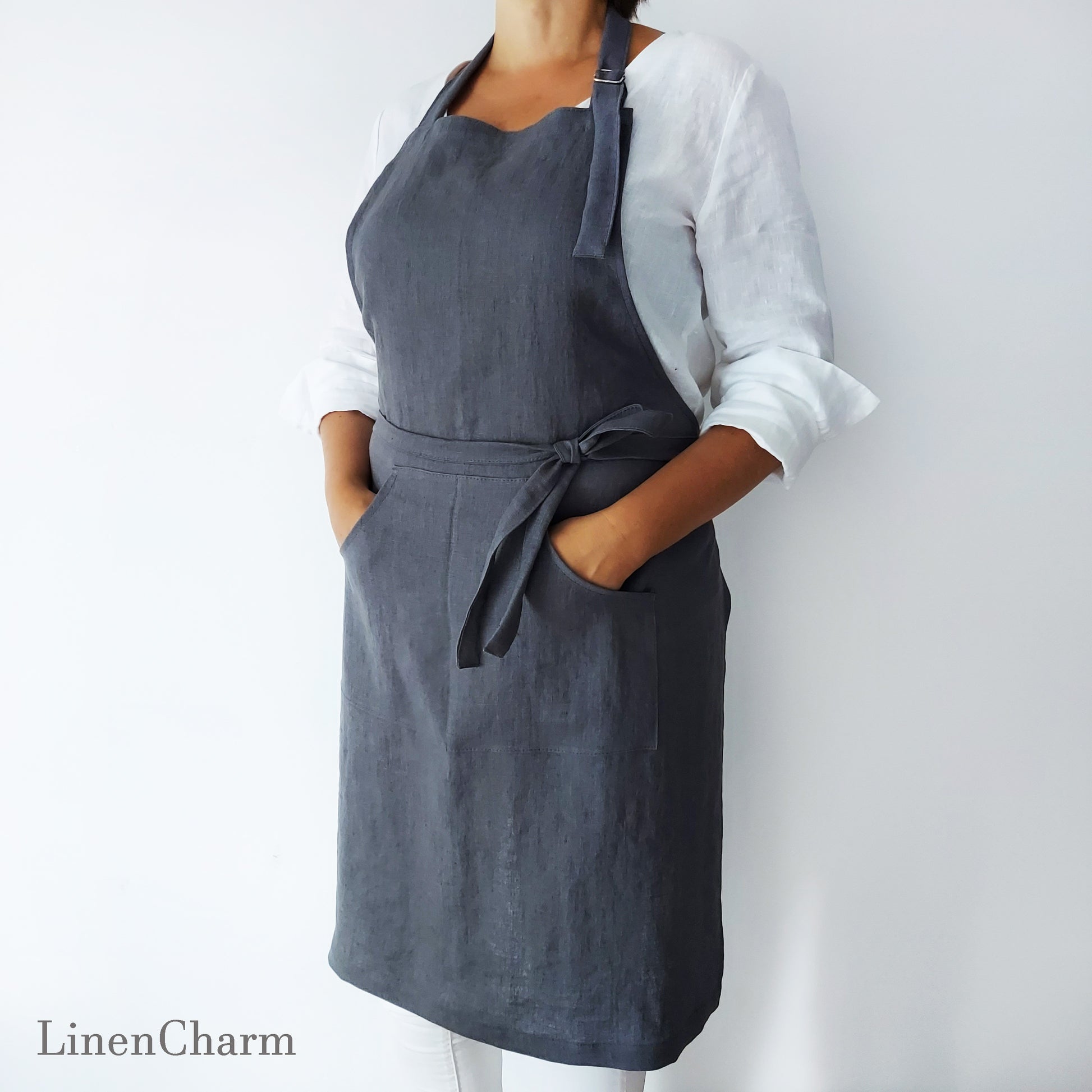 Stonewashed Linen apron. Kitchen apron for Women. Kitchen Apron for Men . Grey Apron.