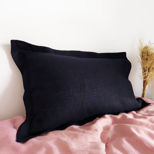 Linen pillowcases with flange, natural linen pillowcases, ecru, red, linen pillowcases