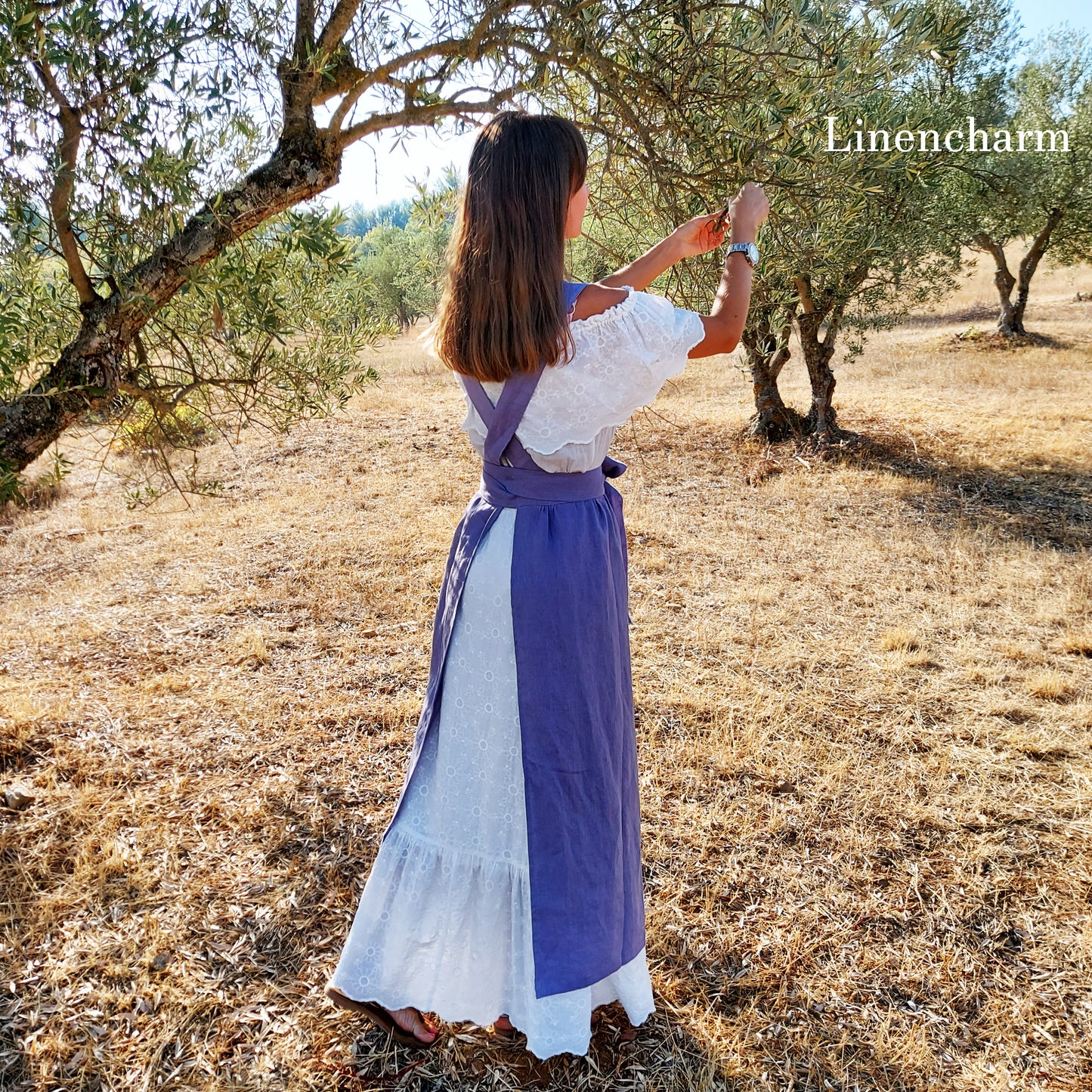 Linen Pinafore Apron, Cottage Core Apron, Women's Apron, Cooking Apron, Long Apron, Maxi