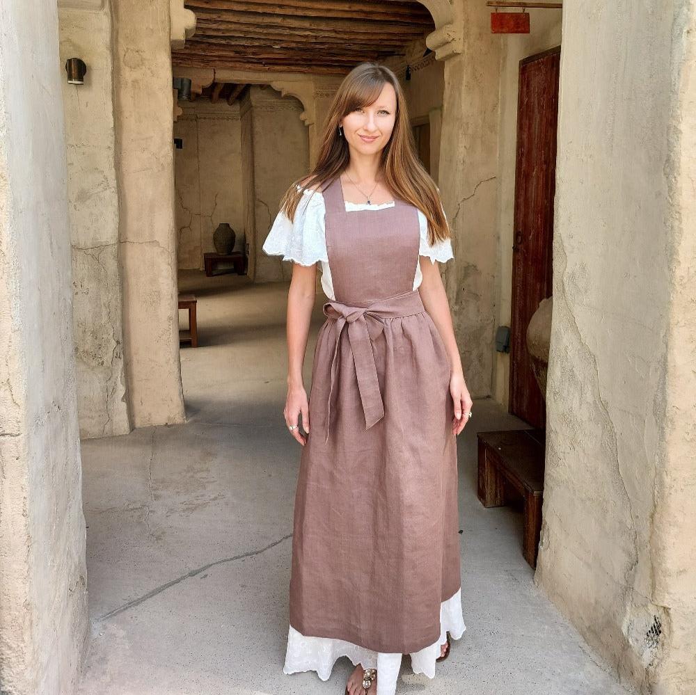 Leinen-Schürzenkleid, Cottagecore-Schürze, Kochschürze für Damen, lang – LINEN CHARM
