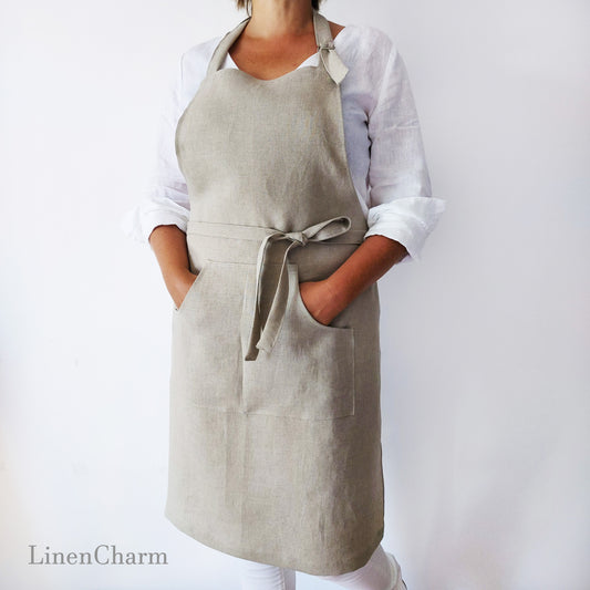 Stonewashed Linen apron. Kitchen apron for Women. Kitchen Apron for Men . Grey Apron.