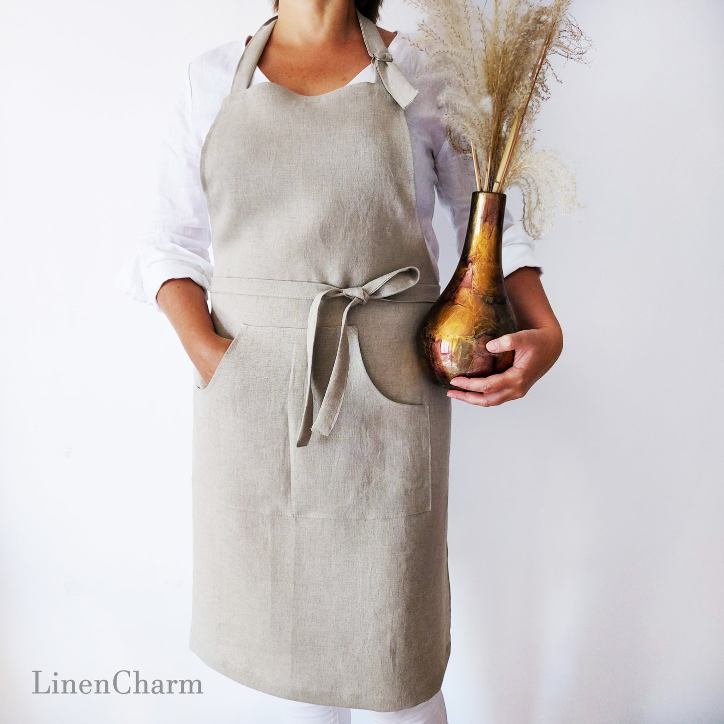 Stonewashed Linen apron. Kitchen apron for Women. Kitchen Apron for Men . Grey Apron.
