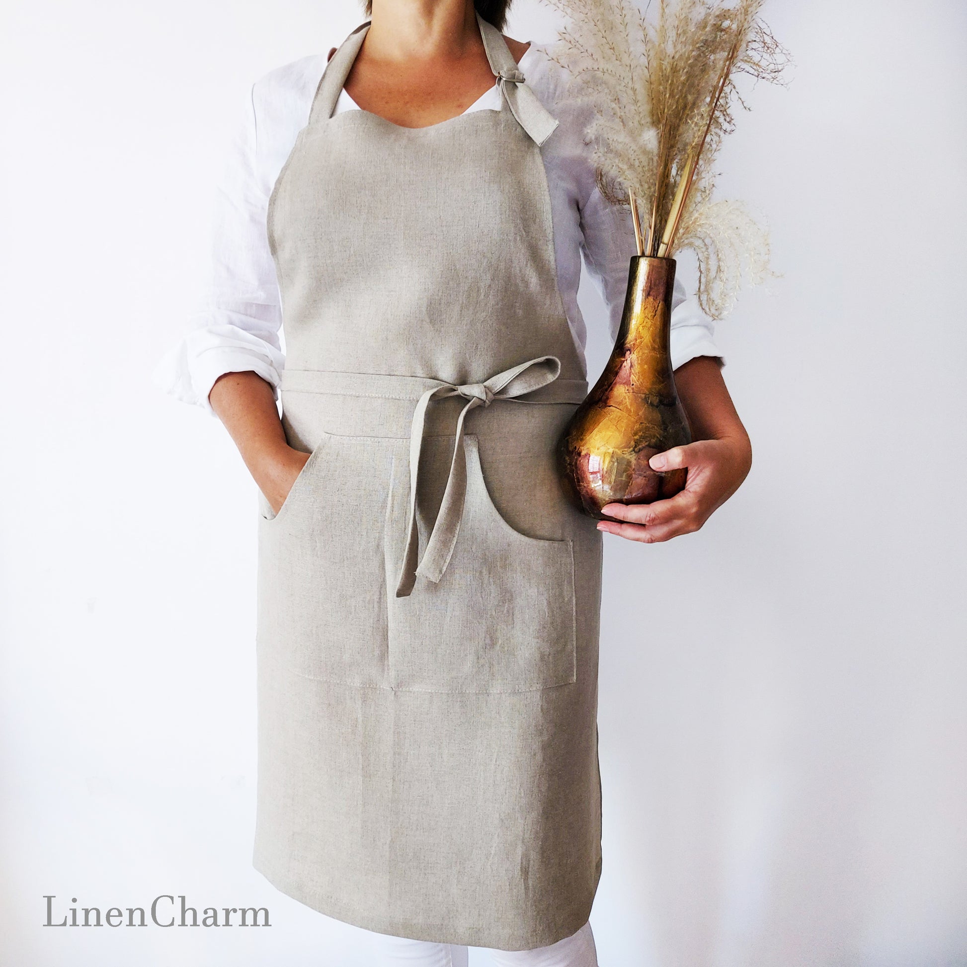 Stonewashed Linen apron. Kitchen apron for Women. Kitchen Apron for Men . Grey Apron.