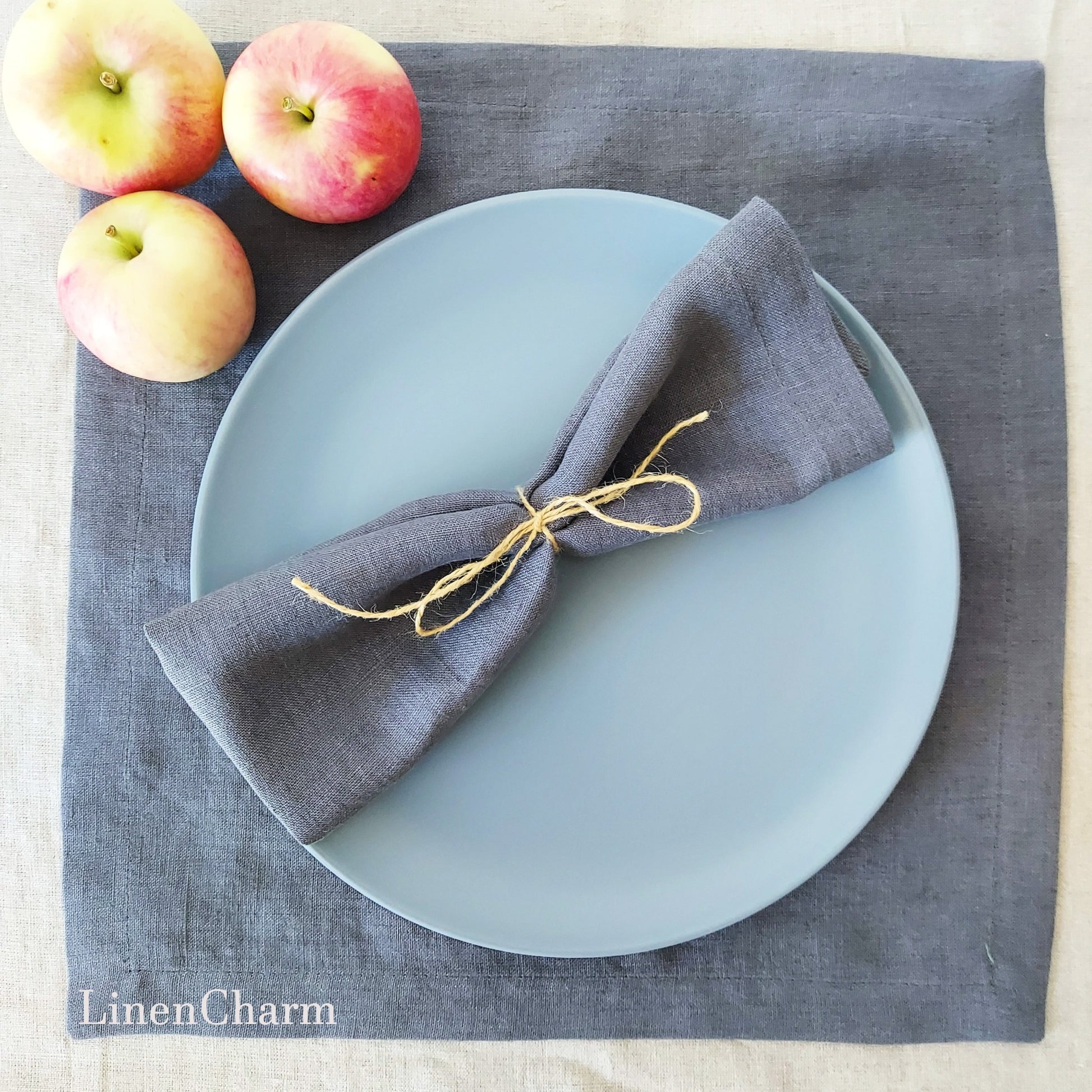 Close-up of grey linen napkin texture – OEKO-TEX® certified