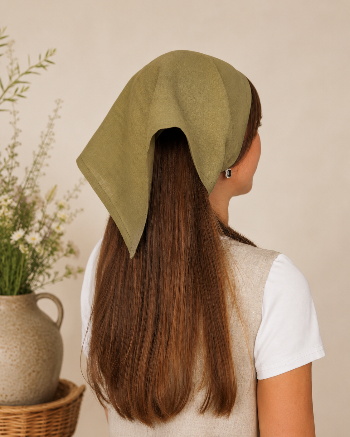 Smaragdgrünes Leinen-Bandana – weiches Leinen-Kopftuch & Haarwickel für Damen und Herren