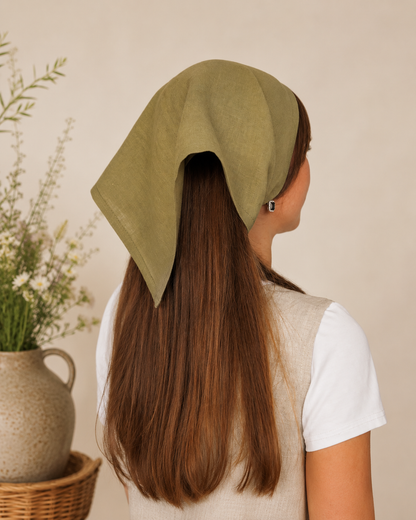Smaragdgrünes Leinen-Bandana – weiches Leinen-Kopftuch & Haarwickel für Damen und Herren