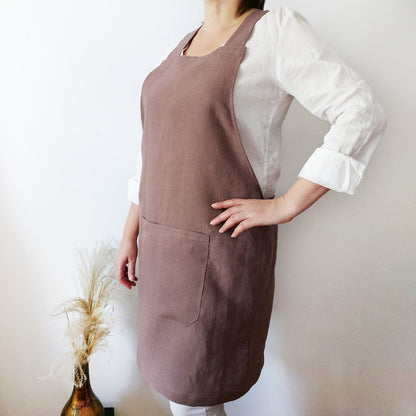 Japanese apron, linen apron, pinafore apron, linen apron with pockets, cross back apron