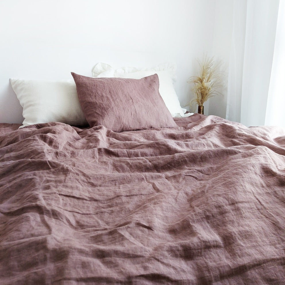 Linen Duvet Cover in Coffee Rose Color, Stonewashed Linen