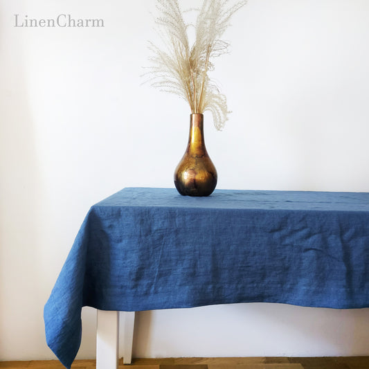 Natural Linen Tablecloth, Stonewashed Linen Tablecloth, 205g/m2 Denim