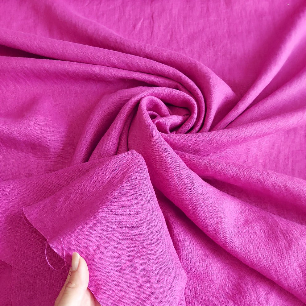 Linen fabric by metre, Soft linen fabric, Fuchsia linen fabric, Pure linen