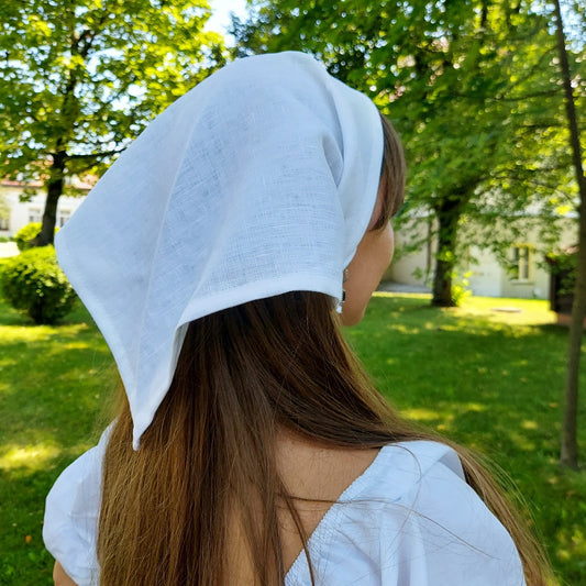 Linen bandana, Linen Headscarf, Linen Headband, Neckerchief, Linen Scarf, White 82 x 38cm / 32,3 x 15"