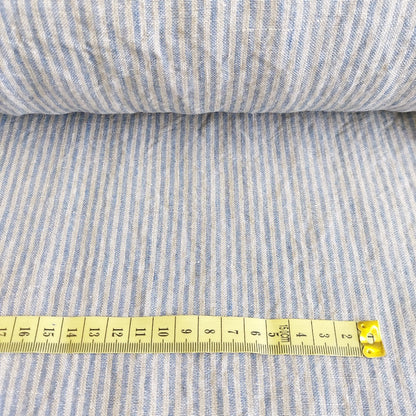 Linen Fabric Stonewashed, Soft Linen Fabric, 210g/m2, 145cm/57", Striped Blue
