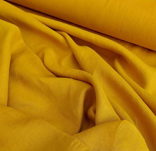 Linen Fabric Stonewashed, Soft Linen Fabric, 205g/m2, 145cm/57", Mustard Linen