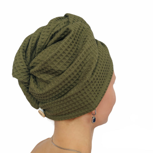 Hair Drying Turban – Waffle Cotton Towel Wrap for Women | Moss