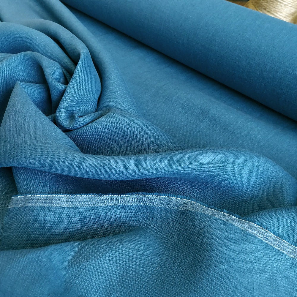 Linen Fabric Stonewashed, Soft Linen Fabric, 205g/m2, 145cm/57", Sea Blue