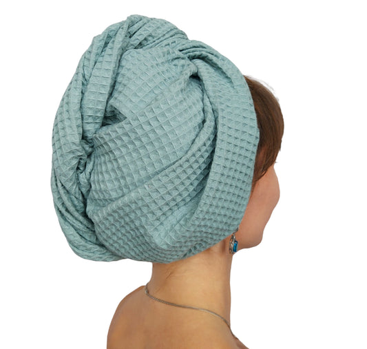 Hair Drying Turban – Waffle Cotton Towel Wrap for Women | Dark Mint
