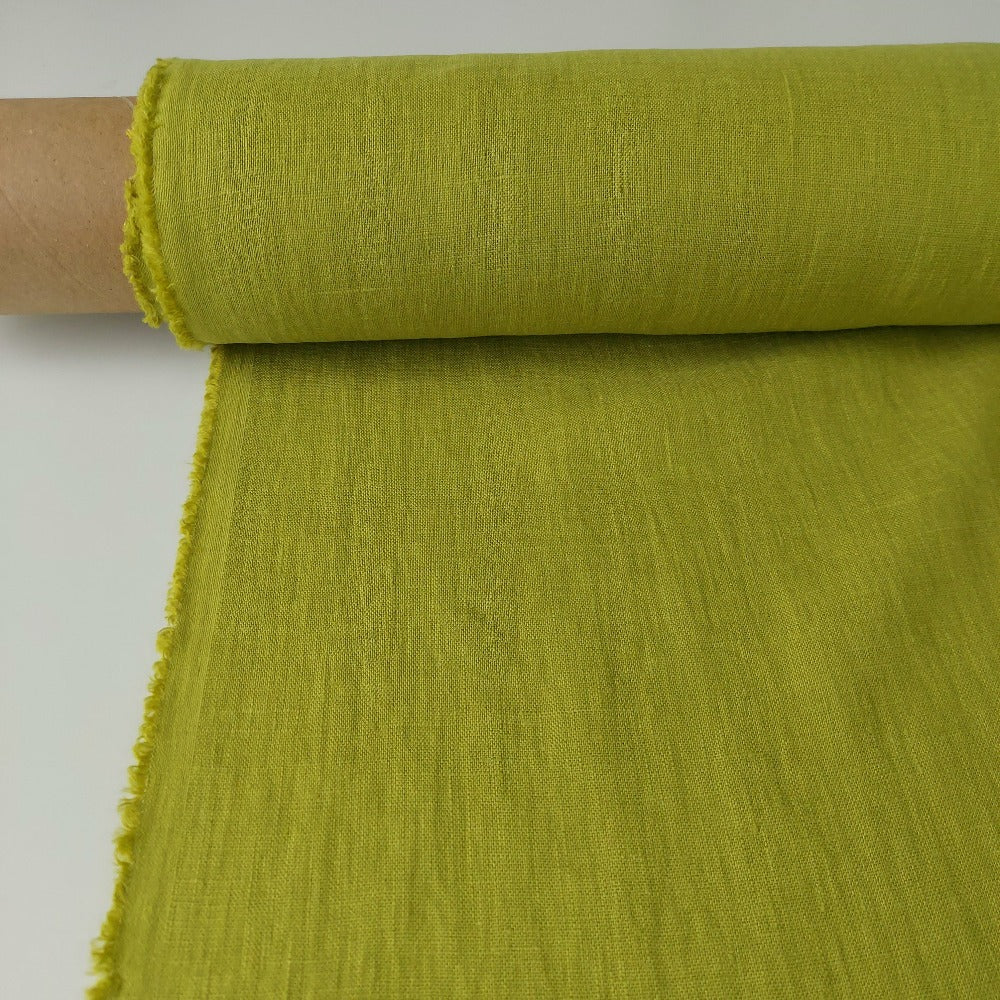 Linen Fabric Stonewashed, Soft Linen Fabric, 205g/m2, 145cm/57", Green Pear