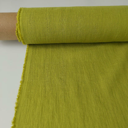 Linen Fabric Stonewashed, Soft Linen Fabric, 205g/m2, 145cm/57", Green Pear