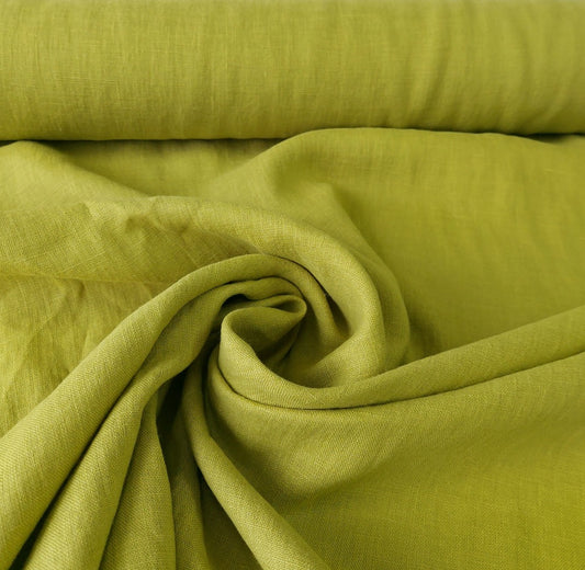 Linen Fabric Stonewashed, Soft Linen Fabric, 205g/m2, 145cm/57", Green Pear