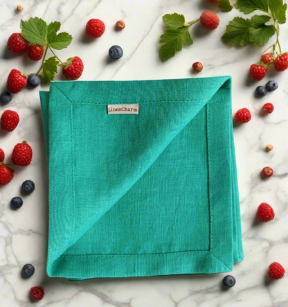 Linen Napkins for Weddings and Events, 100% Pure Linen Napkins, Emerald Napkins 205g/m2