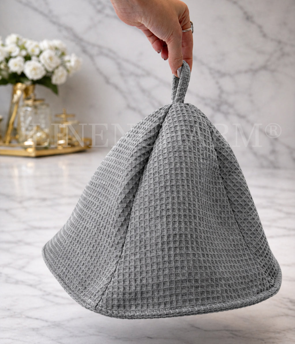 Saunahut – Waffelbaumwolle 100 % – Unisex Spa Mütze – Kopfschutz – Grau