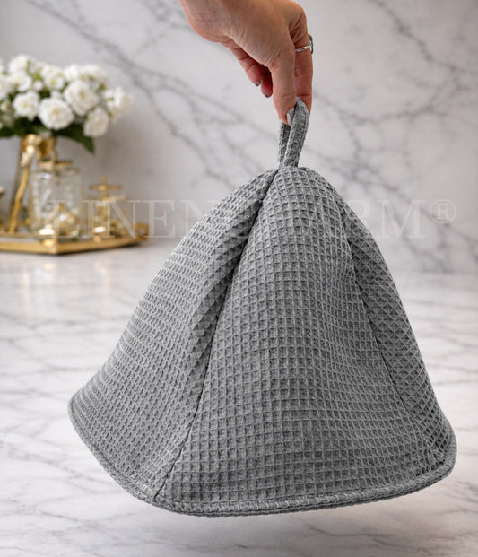 Sauna Hat – Waffle Cotton 100% – Unisex Spa Cap – Head Protection - Grey
