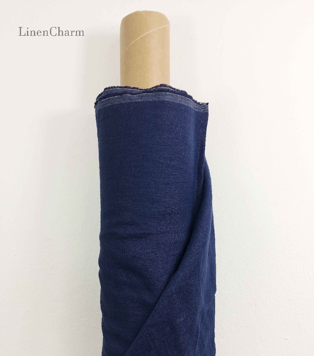 Linen fabric by metre, Soft linen fabric, Navy blue linen fabric, flax, linen material  