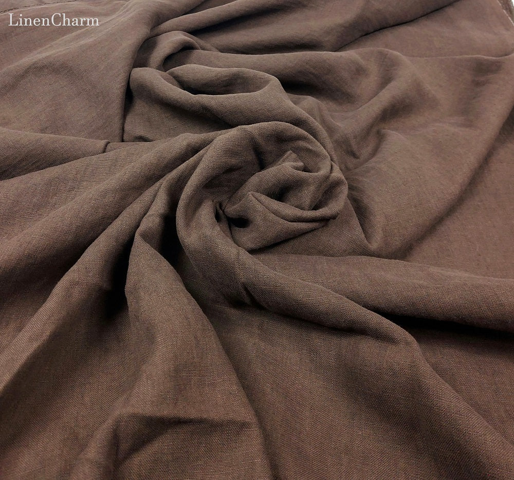 Linen fabric by metre, Soft linen fabric, Dark chocolate linen fabric