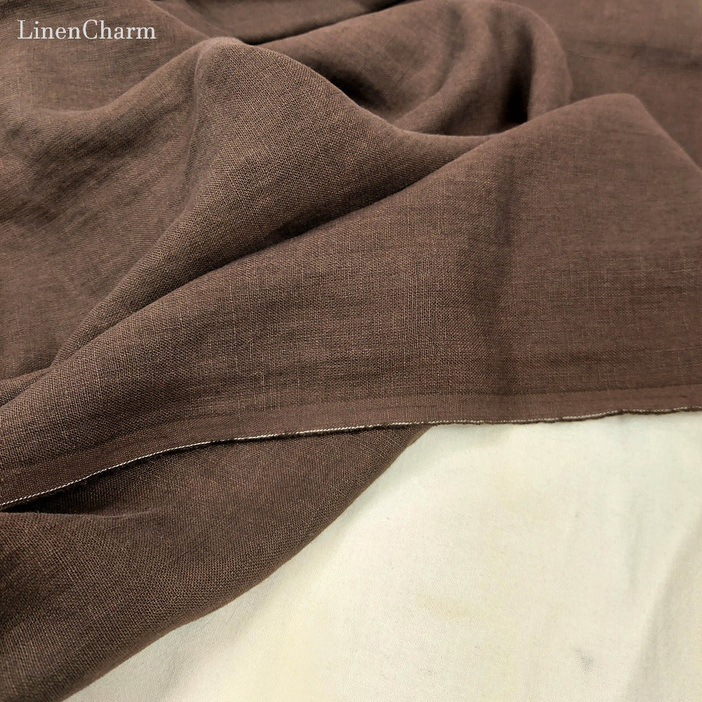 Linen fabric by metre, Soft linen fabric, Dark chocolate linen fabric