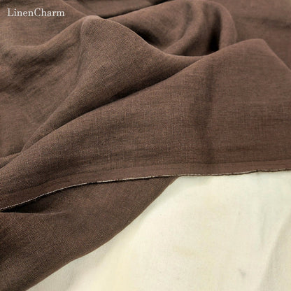 Linen fabric by metre, Soft linen fabric, Dark chocolate linen fabric