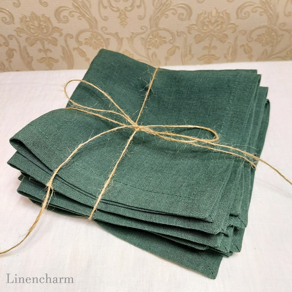 Linen napkin, Cloth napkins, Napkins set, Dark Green Napkins 