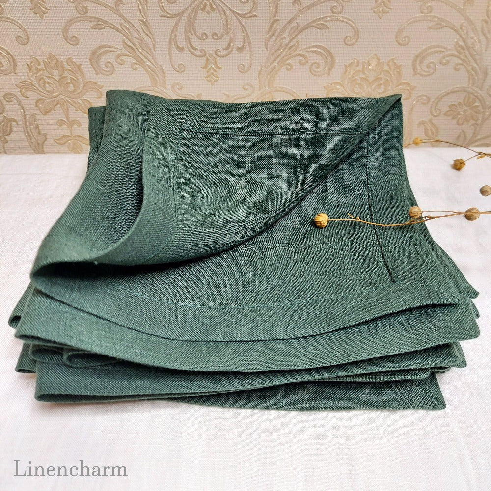 Linen napkin, Cloth napkins, Napkins set, Dark Green Napkins 