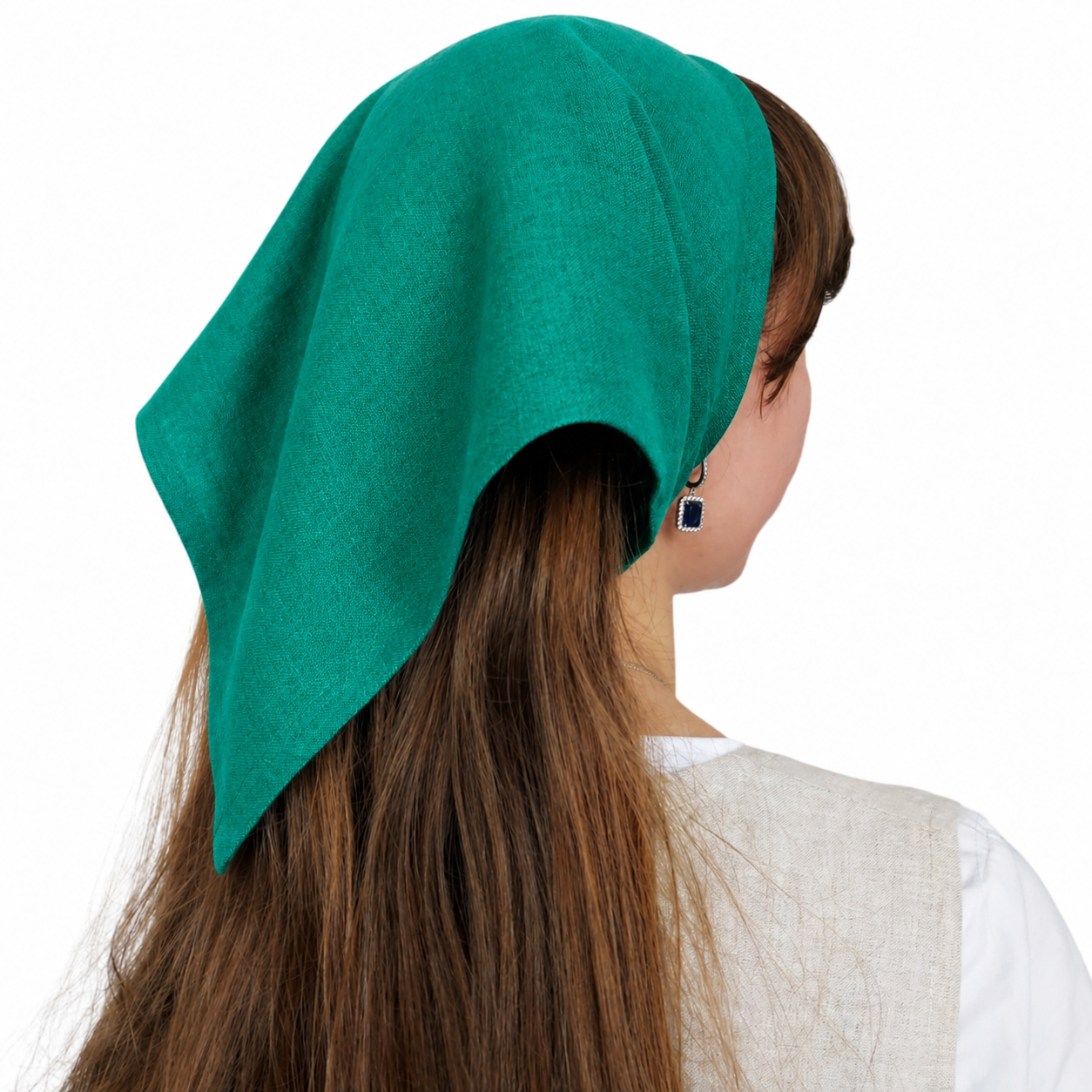 Emerald Linen Bandana – Soft Linen Head Scarf & Hair Wrap for Men and Women