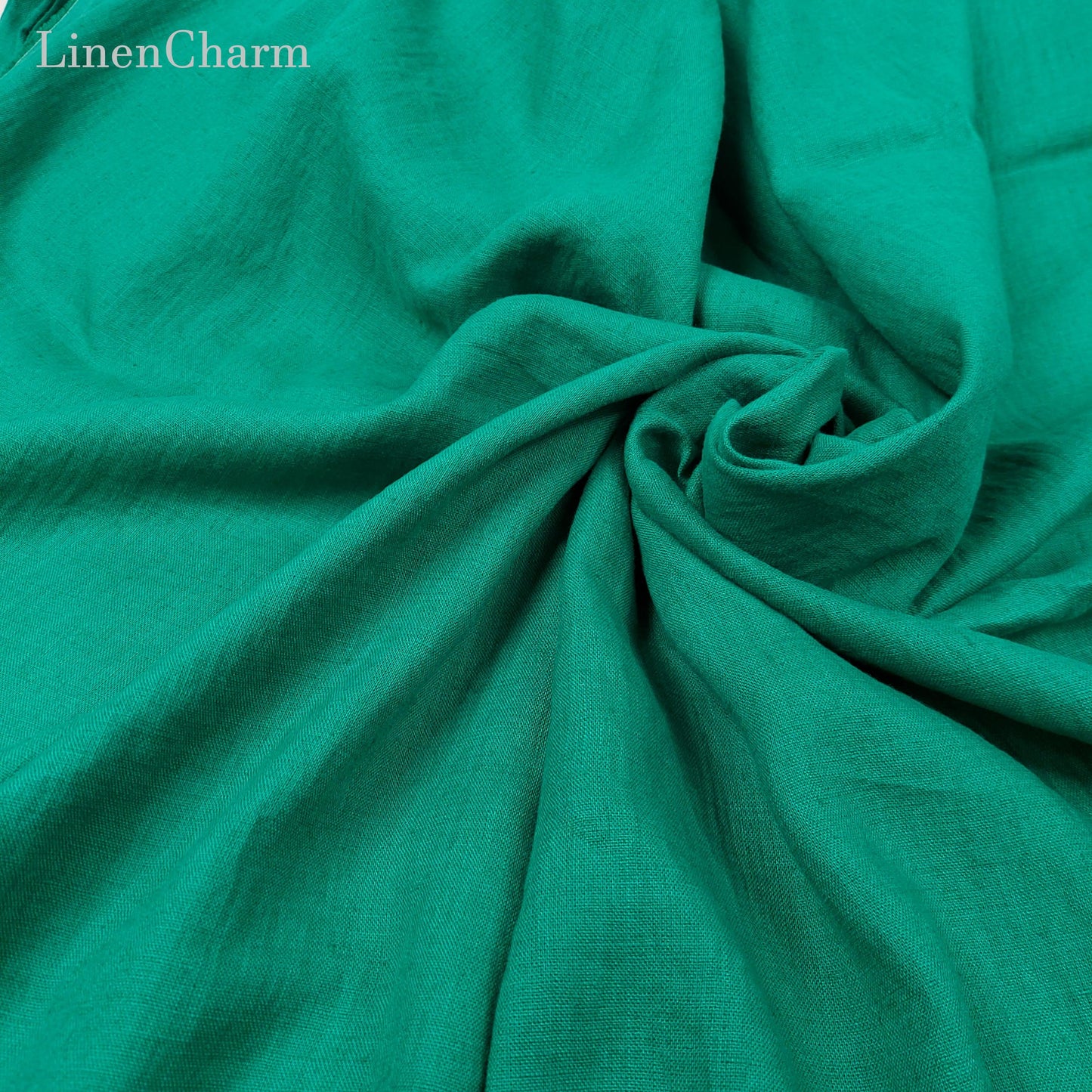 Linen Fabric Stonewashed, Soft Linen Fabric, 205g/m2, 145cm/57", Emerald Linen