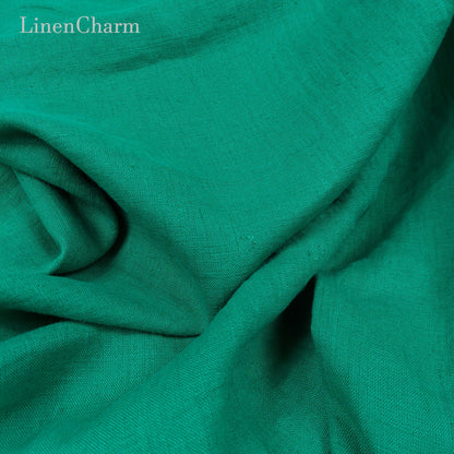 Linen Fabric Stonewashed, Soft Linen Fabric, 205g/m2, 145cm/57", Emerald Linen