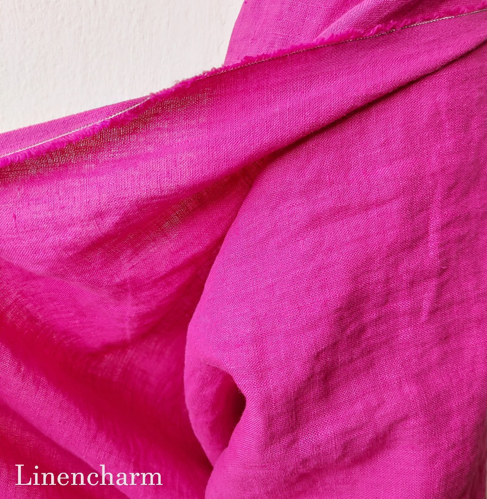 Linen fabric by metre, Soft linen fabric, Fuchsia linen fabric, Pure linen 