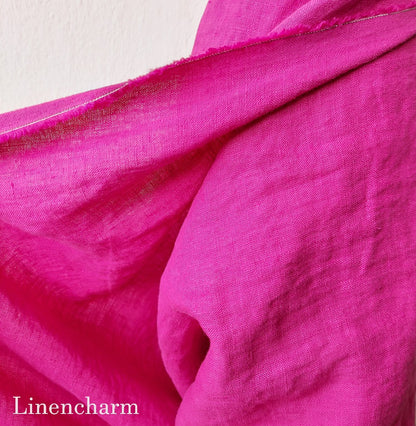 Linen fabric by metre, Soft linen fabric, Fuchsia linen fabric, Pure linen 