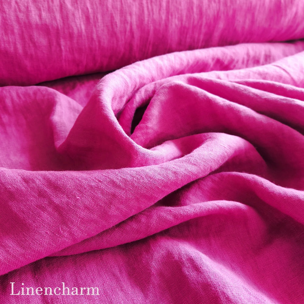 Linen fabric by metre, Soft linen fabric, Fuchsia linen fabric, Pure linen 