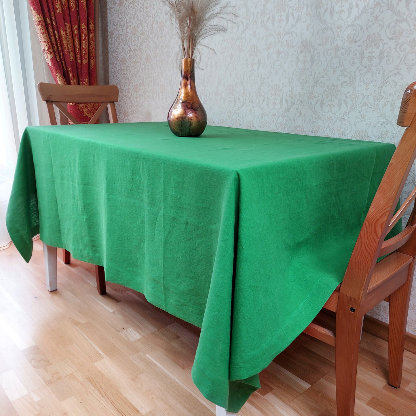 linen tablecloth, durable table linen, green tablecloth, sustainable home decor, eco-friendly tablecloth, natural table linens, rustic table setting, elegant dining essentials, reusable tablecloth, timeless table decor, organic fabric, earth-toned decor, quality linen, natural home decor, versatile table cover, farmhouse style, environmentally friendly, kitchen essentials, everyday elegance, minimalist table setting, handcrafted linen, durable home essentials, washable table linen, classic table decor.