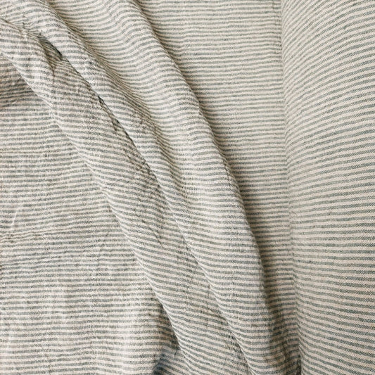 Sea stripes - white blue striped - linen fabric - 106L - LithuanianLinen