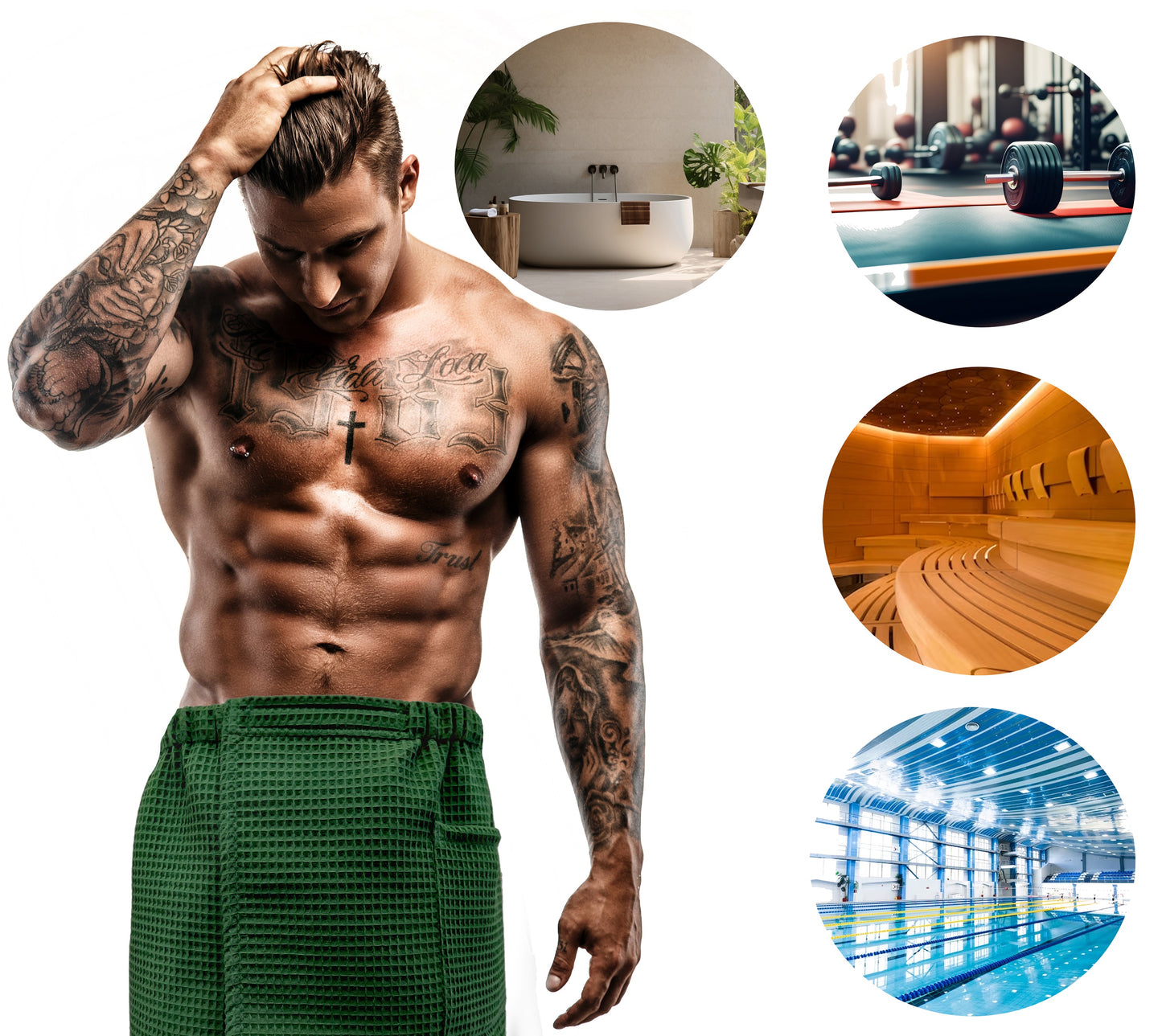 Sexy Spa Towel Wrap XS-6XL for Men, Bath Towel Spa Pool Sauna Towel Kilt Wrap, Colors