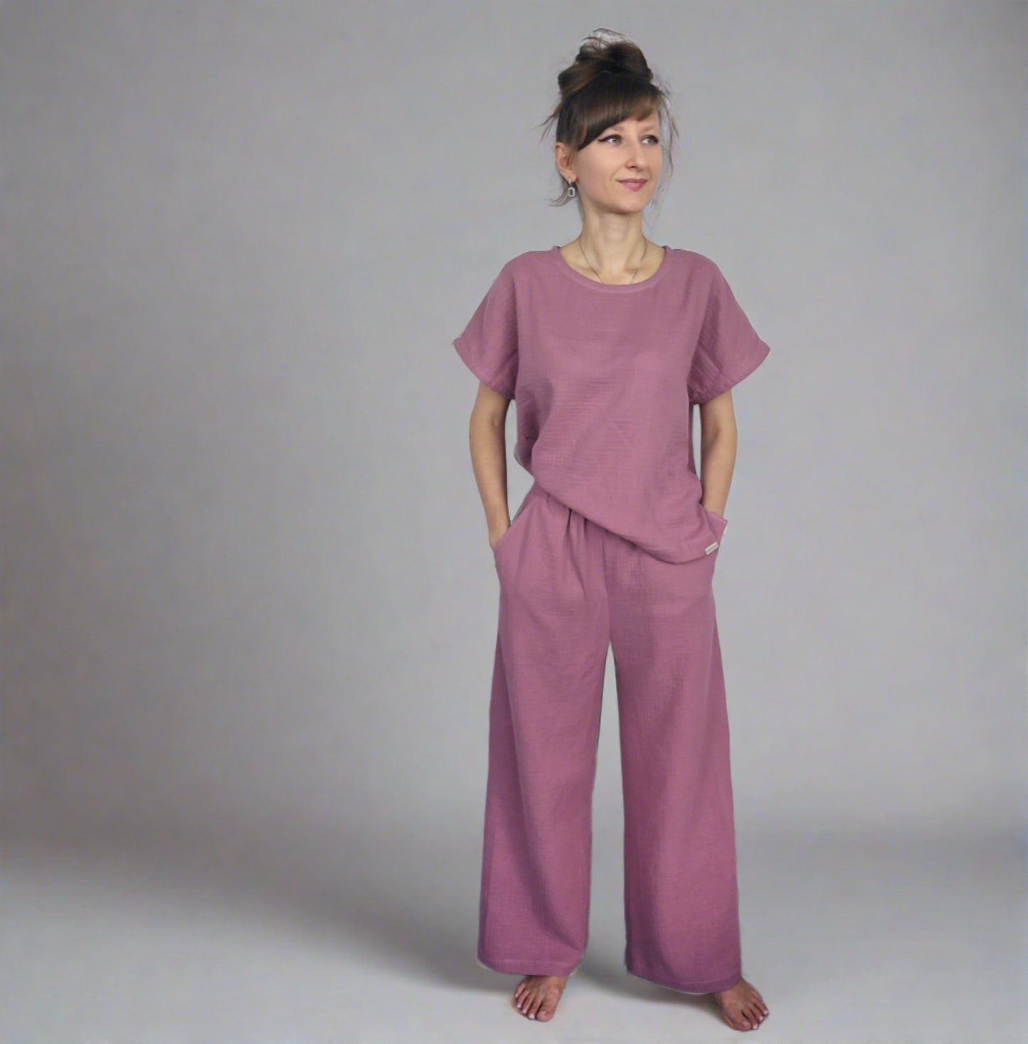 Cotton muslin top and trousers set, Two piece set,