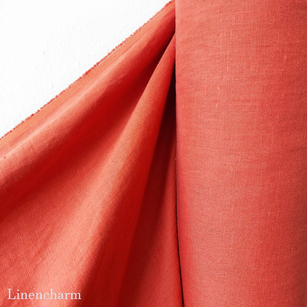 Linen fabric by metre, Soft linen fabric, Red brick linen fabric