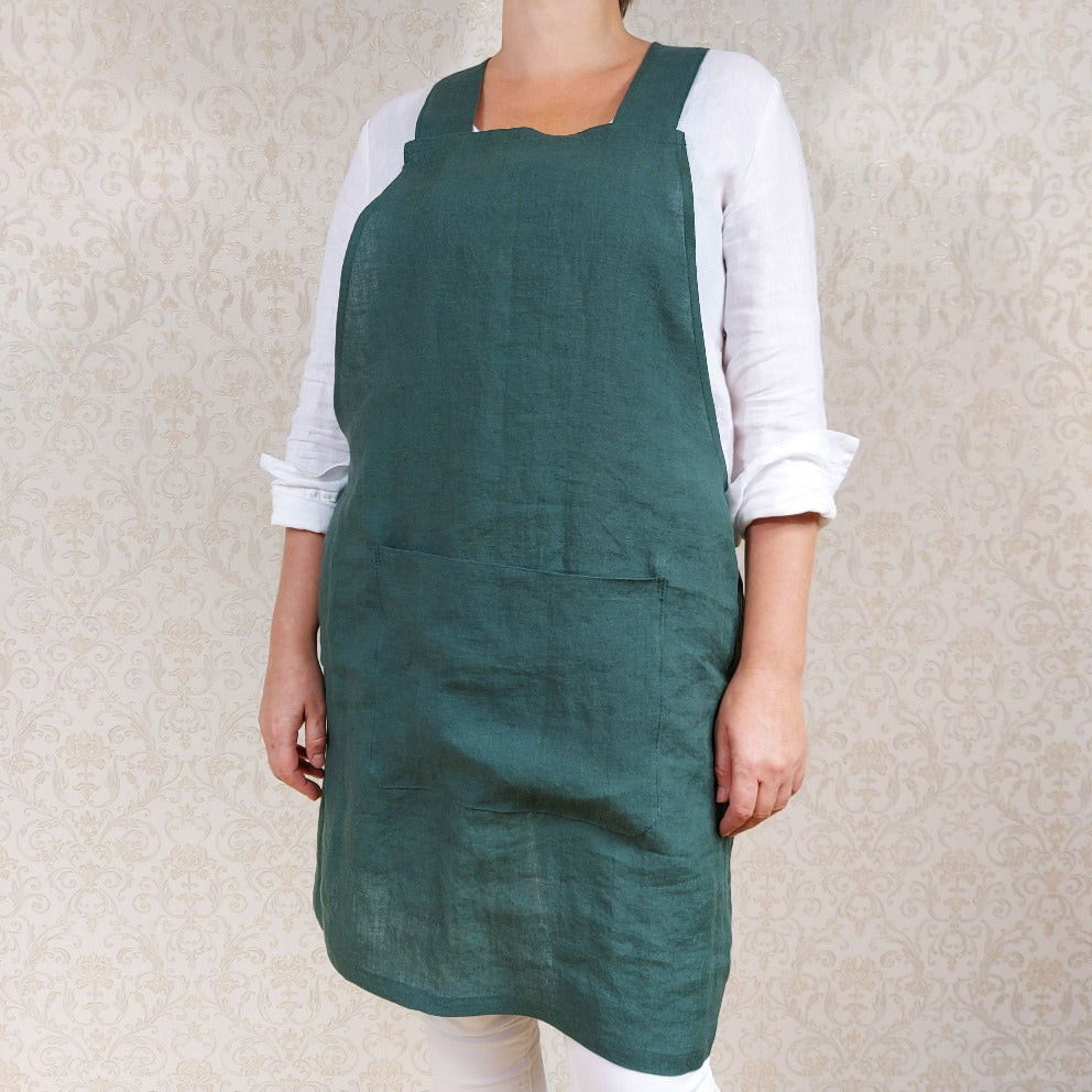 Japanese apron, linen apron, pinafore apron, linen apron with pockets, cross back apron