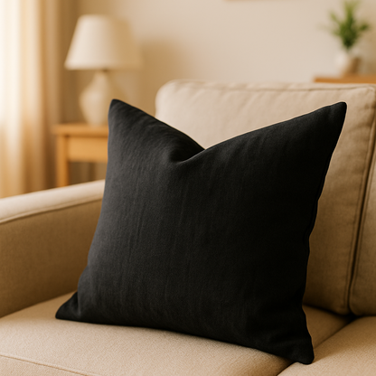 Linen Cushion Cover, Decorative Pillow Case, Throw Pillow Covers, Black Pillow Cover, Hidden Zipper Pillowcase