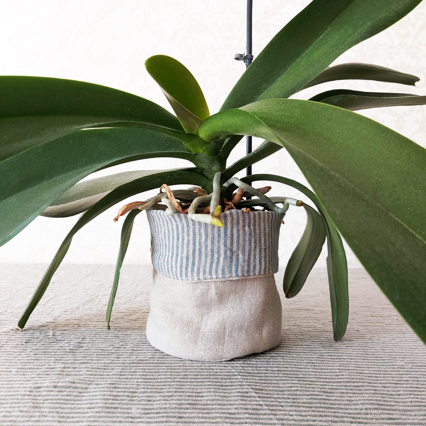 Bread bag, Natural linen bread basket, Linen bowl, Striped linen, Linen bag for sweets, Bag for bakery