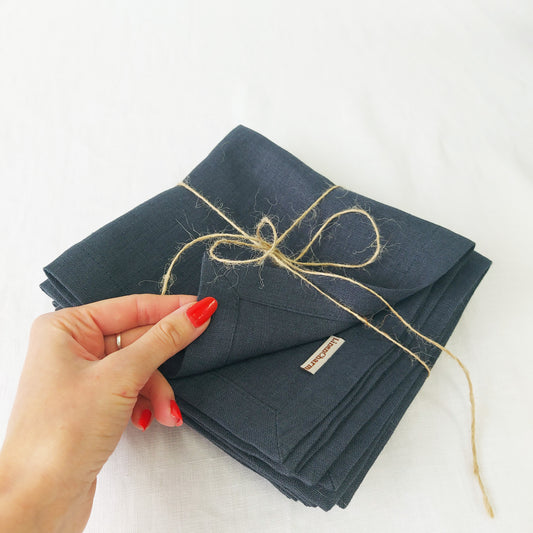 Linen Napkins, Eco Friendly Tableware, Sustainable Home Decor, Linen Napkins, Reusable Napkins, Anthracite Decor, Natural Table Setting, Elegant Table Decor, Soft Anthracite Napkins, Rustic Chic Tableware