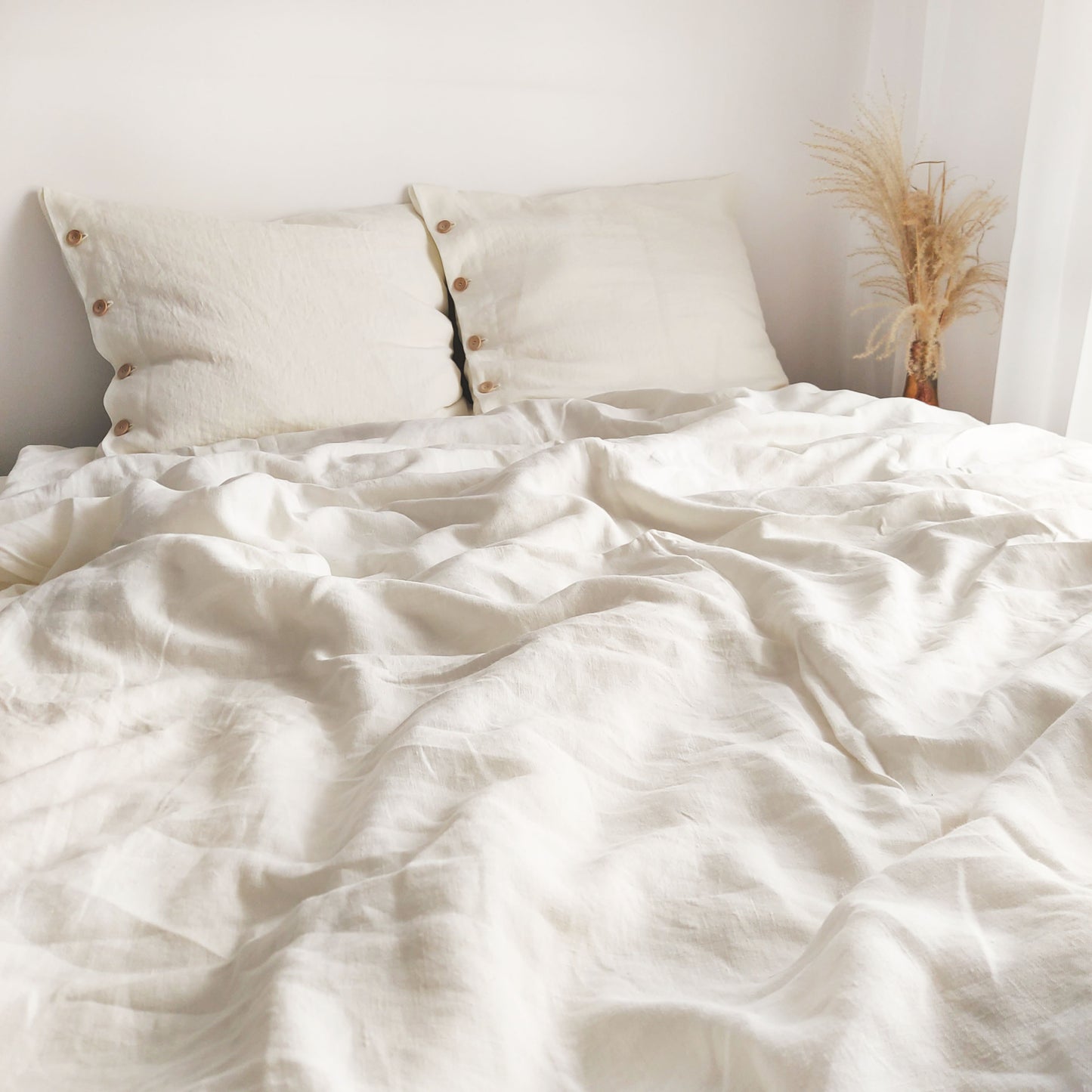 Linen bedding set, linen pillow cover, pillow cover with buttons 